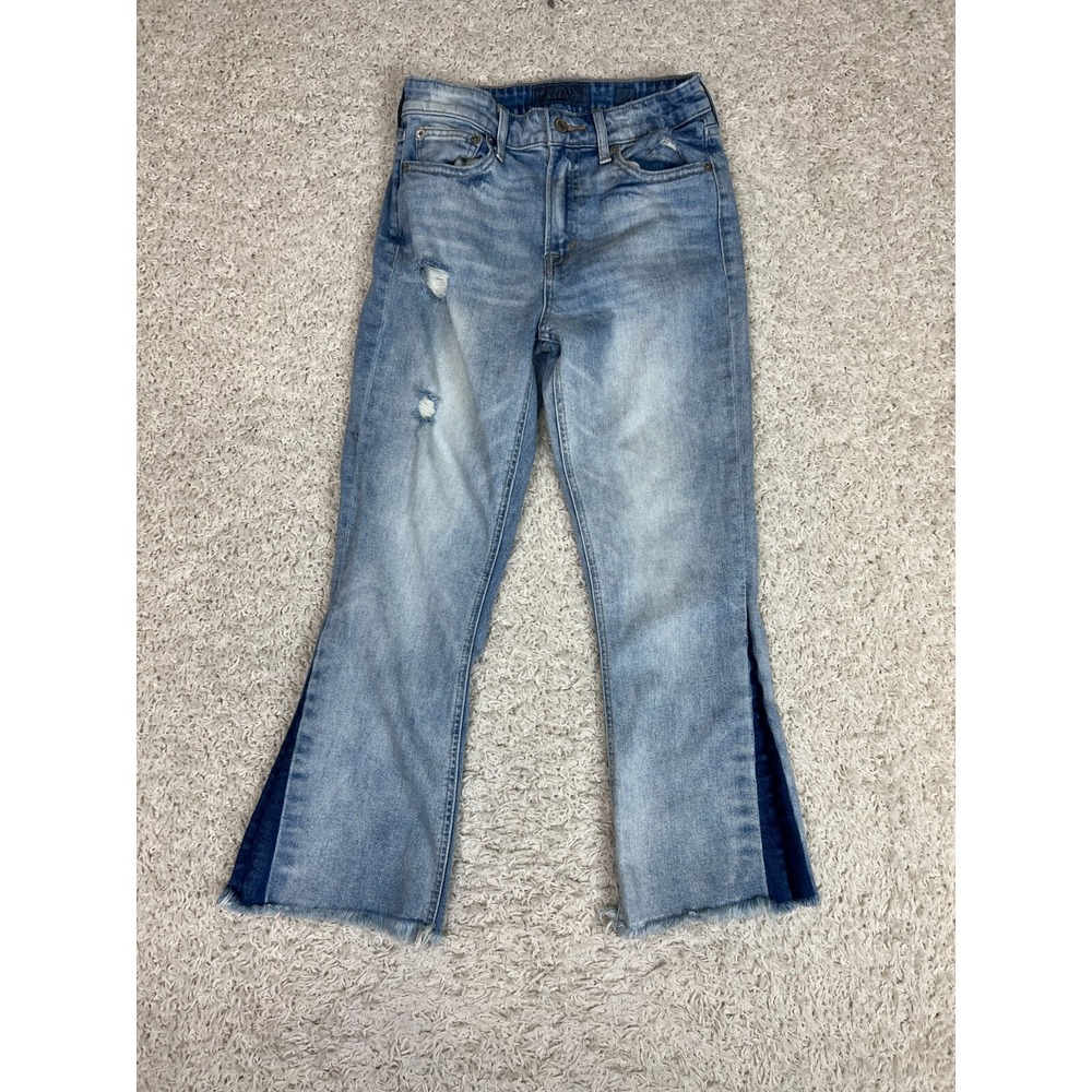 Lucky Brand Bridgette Cropped Flare Jeans Womens 26 Blue Boho Distressed
